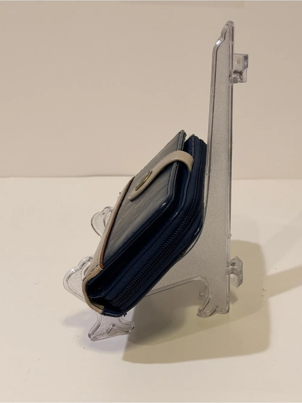 Stone Mountain Leather Wallet in Navy and Tan Color